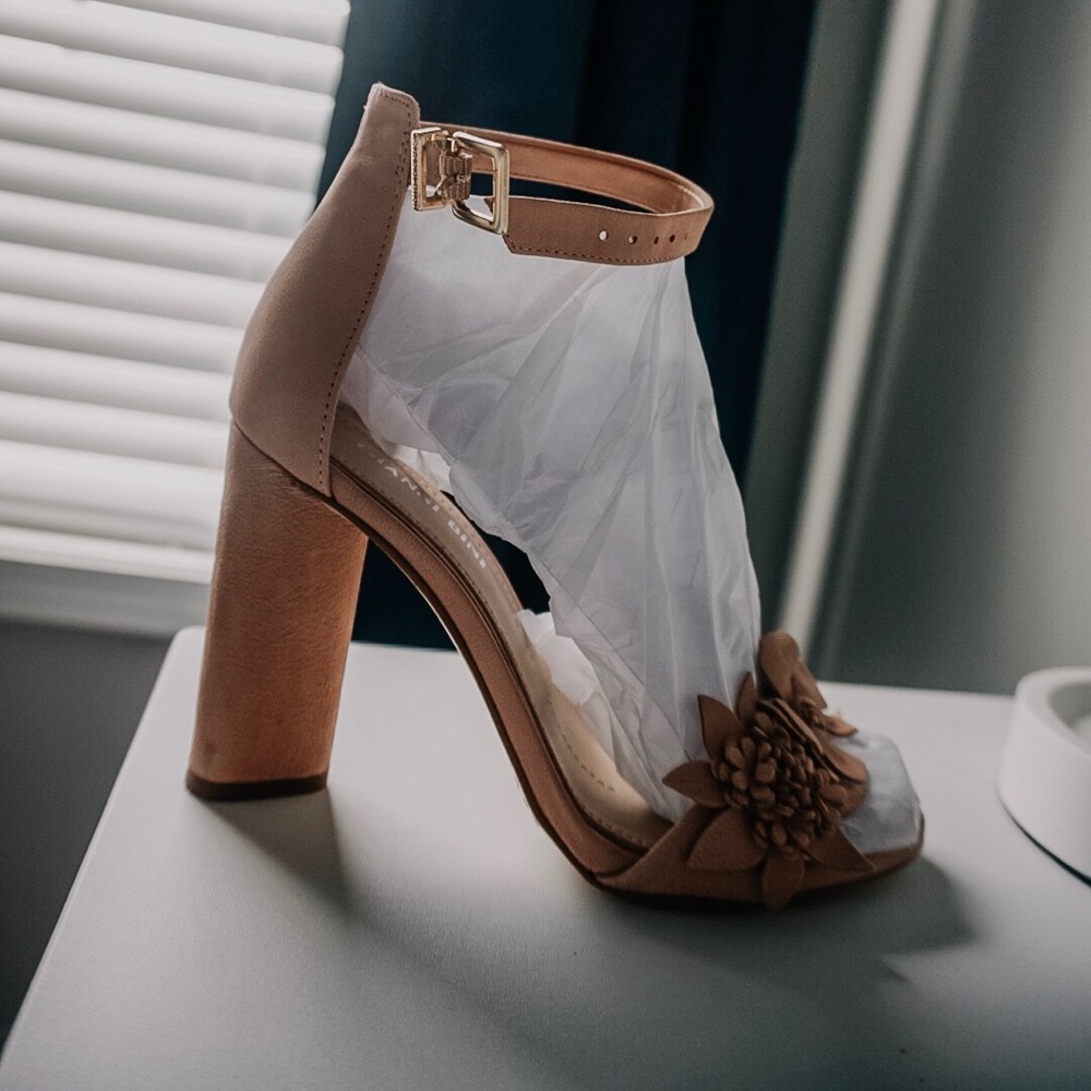 nude pink block heels